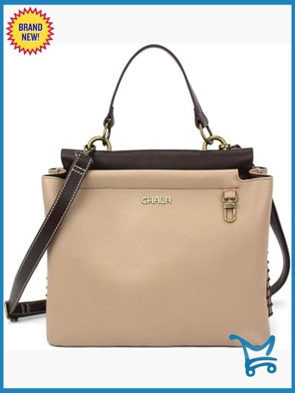 Faux Leather Satchel Tote with Crossbody Strap, Multi Compartment Organizer